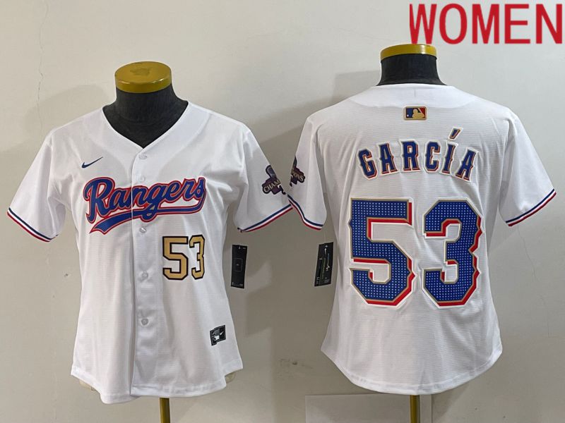 Women Texas Rangers #53 Garcia White Champion Game Nike 2024 MLB Jersey style 3